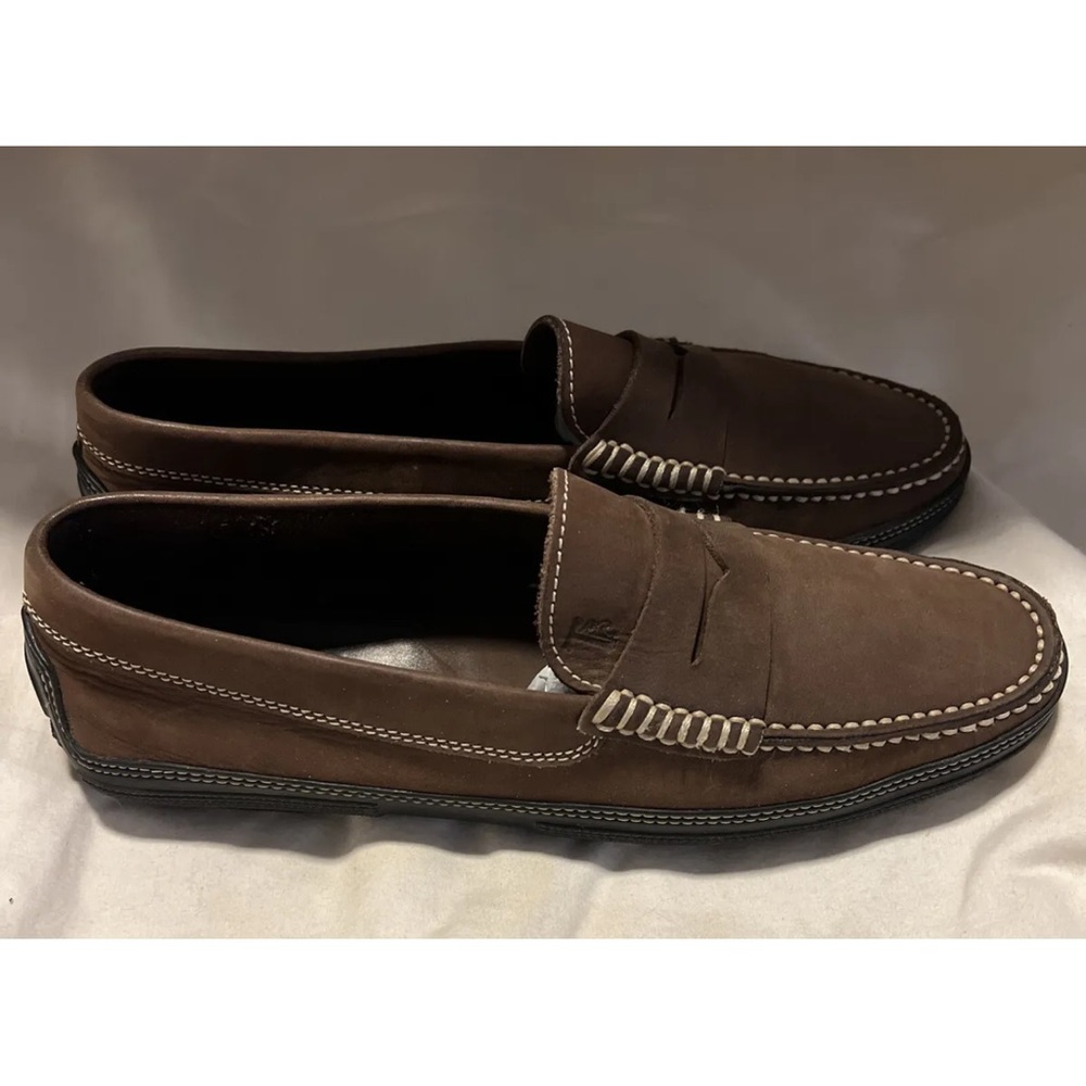 TODS TOD MENS BROWN NUBUCK LEATHER PENNY LOAFERS SHOES  SZ 9.5